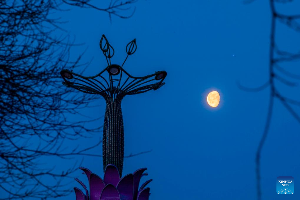 Veja a Lua em conjunção com a estrela Antares no céu de Heilongjiang, nordeste da China