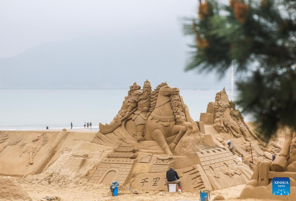 Avançam os preparativos da exposição de esculturas em areia de Zhoushan 2026
